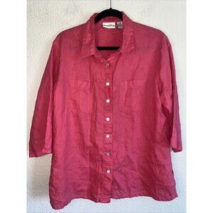 women pink Linen Tunic 3/4 Sleeve 14p Button Shirt Lagen cottage appleseed